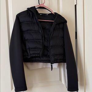 Women's Zara Black Cropped Puffer Jacket With Hood! Large